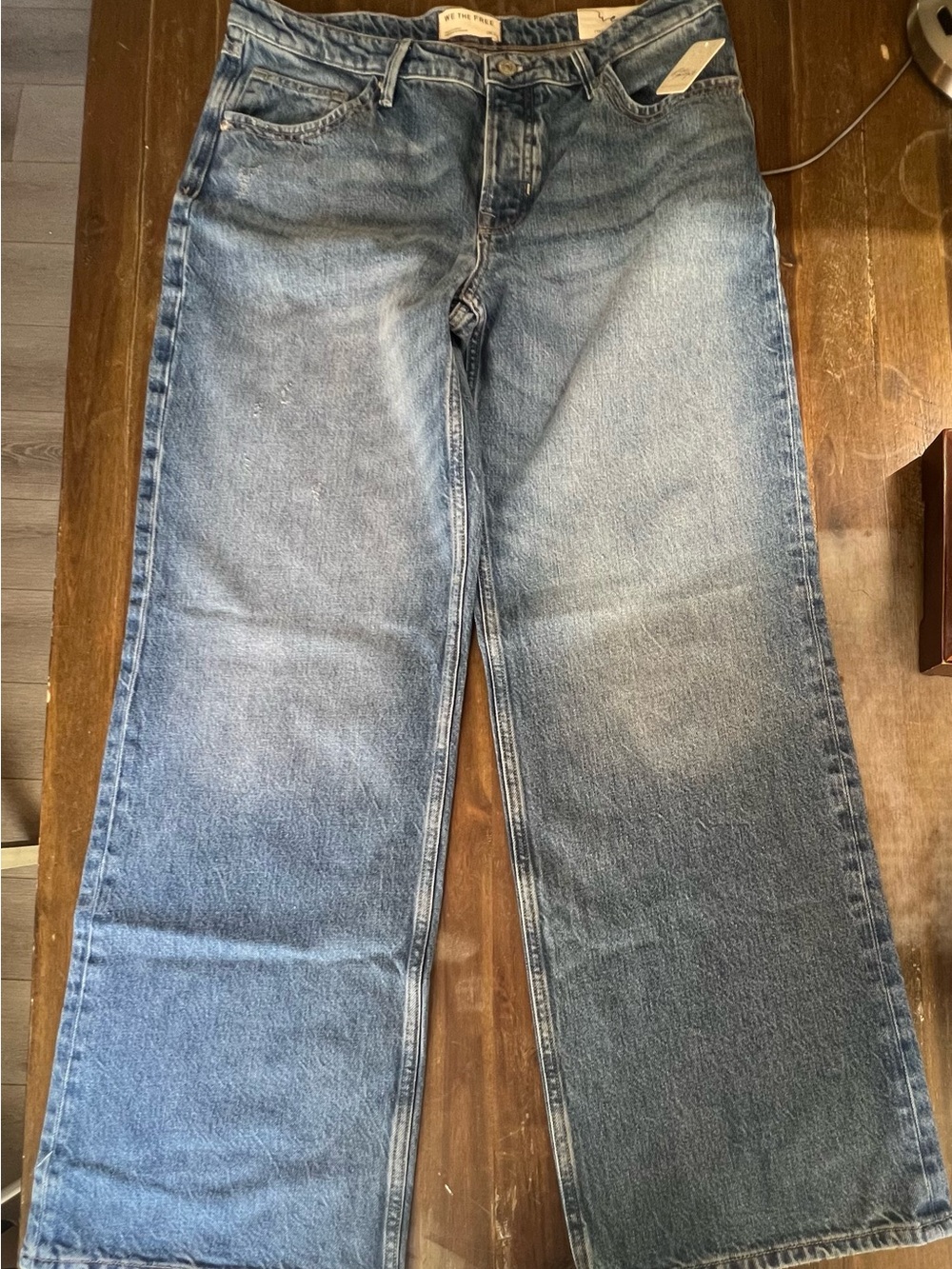 Free People Tennessee Low Rise Boyfriend Wide Leg Cotton Jeans in Blue Waist 30-